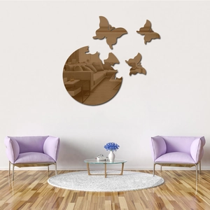 Detail of bronze butterfly mirror wall stickers with an acrylic circular 3D design