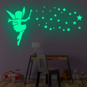 Adesivo Murale Luminoso Fata E Stelle Fluorescenti che si Illuminano al Buio per Cameretta dei Bambini Decorazione Fai da Te Parete
