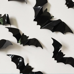 Set de 16 pegatinas de pared de murciélagos negros 3D para decoración de Halloween en tamaños