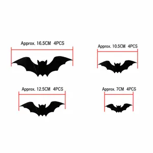 16-piece set of black 3D Halloween bat wall stickers in four assorted PVC sizes