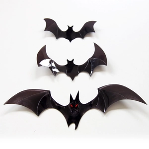 Set di adesivi murali pipistrello 3D in PVC nero con occhi rossi per decoro festa Halloween
