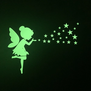 Stickers Muraux Lumineux Dans Le Noir Fée Soufflant Des Étoiles PVC DIY Autocollants Fluorescents Pour Chambre Enfant