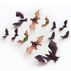 3D Halloween decorative bat wall stickers set with pumpkins in black and purple colors