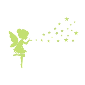 Sticker mural fée lumineuse soufflant des étoiles en PVC vert pour déco DIY