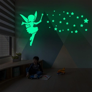 Adesivi murali fata e stelle luminosi verde nel buio decorazione per camera dei bambini