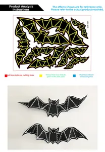 Detail of 3D Halloween bat stickers showing luminous effect and easy-to-fold crease lines