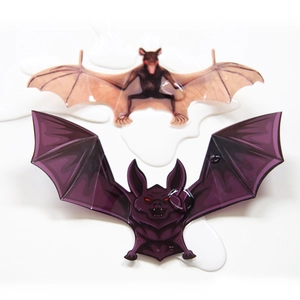 3D Halloween bat wall stickers with glossy purple and brown designs on white background