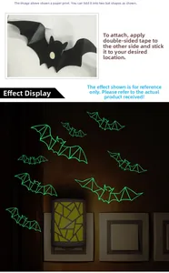 3D foldable glow in the dark bat wall stickers for Halloween party scene decoration