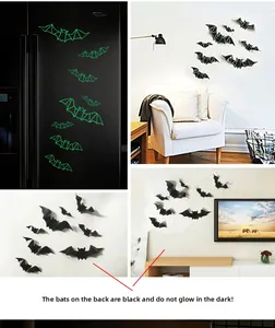 3D Halloween bat wall decals showing glow-in-the-dark effects and black textured finish