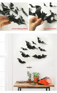 Detail of 3D Halloween bat stickers showing foldable wings and realistic wall decoration