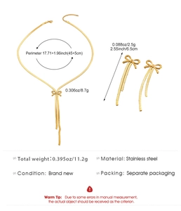 Detaillierte Maße für goldene Edelstahl-Schleifenkette und Quastenohrringe Set