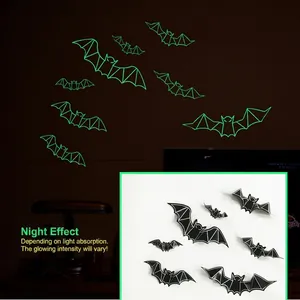 Glow in the dark 3D bat wall stickers for Halloween party decorations with glowing effect
