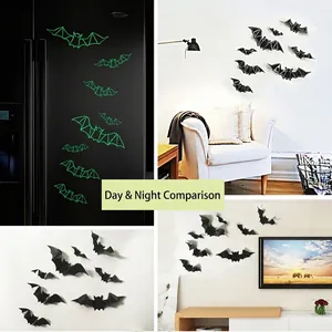 3D luminous Halloween bat wall stickers with glow-in-the-dark effect for party decor