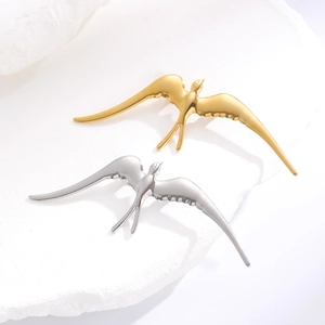 Broches hirondelle minimalistes en acier inoxydable avec finitions or et argent polies