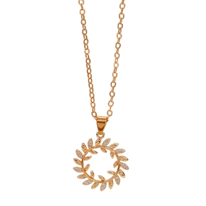 Luxurious gold necklace with olive leaf wreath pendant and sparkling zircon accents