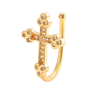 Golden cross ear cuff with cubic zirconia stones and adjustable U-shaped design