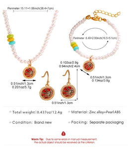Détails d'un ensemble de bijoux basket avec perles et alliage de zinc finition dorée