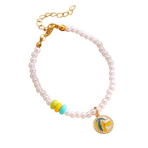 Bracelet en perles de style sport avec accents colorés et pendentif de volleyball