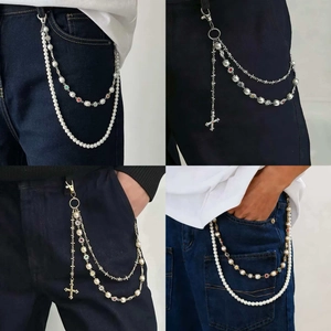 Catena in Vita a Strati Retrò Con Künstliche Perle Sintetiche Strass Colorati Pendente a Croce Catena per Pantaloni Gioielli alla Moda Donna Uomo