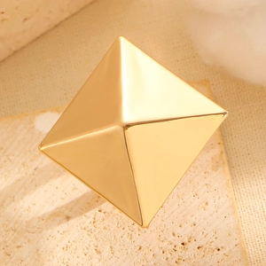 Polished gold pyramid square ring with geometric 3D minimalist design for women