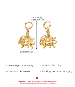 Detaillierte Größen und Materialinfos für Vintage Gold Löwenohrringe aus Zinklegierung