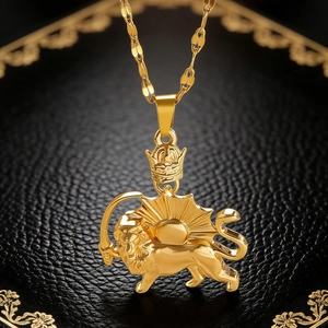 Vintage-Halskette mit Löwen-Anhänger, Sonnenstrahlen und Krone im Punk-Stil, Gold
