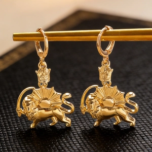 Vintage Löwe und Krone Sonnenstrahl-Ohrringe aus poliertem Edelstahl im Punk-Stil