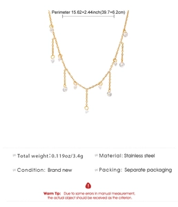 Detail van afmetingen van roestvrijstalen ketting met gouden kwastje zirkonia
