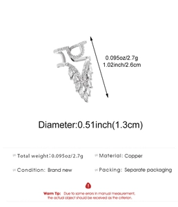 Detailed view of silver copper nail ring featuring marquise zircon wing design and dimensions
