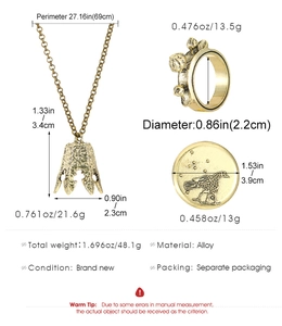 Detailed view of Monkey King alloy jewelry set including necklace and engraved ring