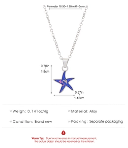 Detailed size chart for the starfish pendant necklace with alloy chain measurements