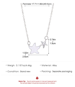 Detailed sizing chart and specifications for the silver star pendant necklace with dimensions