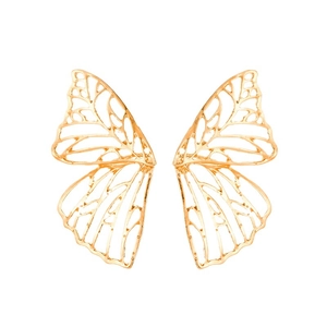 Chic hollow metal butterfly wing stud earrings with intricate gold-plated filigree design