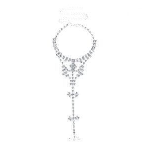 Chaîne de cheville avec bague d'orteil et pampilles en cristal argenté pour plage