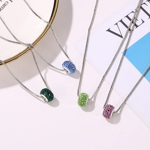 Sparkling crystal ball slide pendant on silver box chain necklace in multiple colors