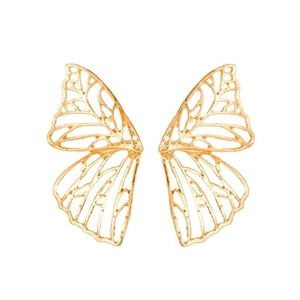 Elegant gold hollow butterfly wing stud earrings with intricate filigree metalwork
