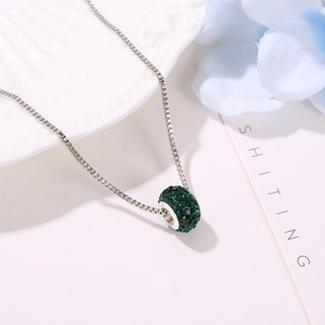 Sparkling dark green crystal ball pendant necklace with silver venetian box chain for women