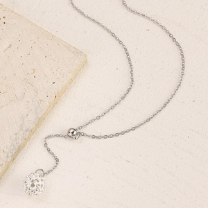 Detail of adjustable silver Venice chain necklace with sparkling full crystal clay ball