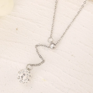 Elegant silver Shamballa necklace with crystal paved ball pendant on a fine link chain