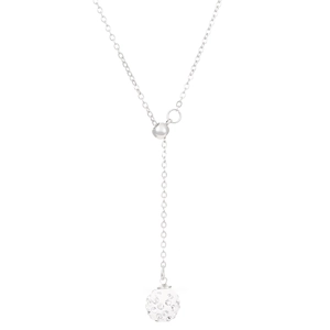 Silver Y-necklace featuring a crystal-encrusted Shamballa bead and adjustable slider chain