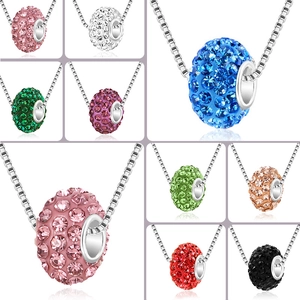 Fashion Shamballa Full Rhinestone Cylinder Pendant Necklace Alloy Box Chain Pave Crystal Transfer Bead Jewelry For Women