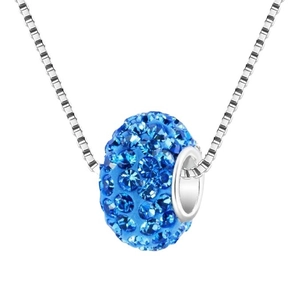 Blue crystal paved barrel pendant with silver box chain necklace for women