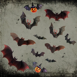 Detailed set of 3D Halloween bat and pumpkin stickers for festive wall party decoration