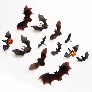 3D Halloween bat wall stickers with pumpkin and wizard hat designs for party decoration