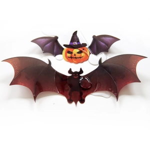 3D Halloween bat and pumpkin wall stickers with glossy water droplet texture for parties