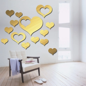 Modern heart shaped golden wall mirrors stickers for living room and bedroom decor