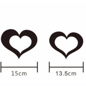 DIY heart shaped mirror wall stickers for living room decor showing 15cm and 13.5cm sizes