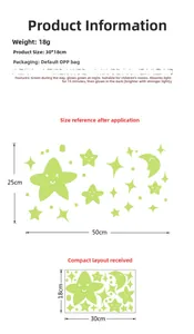Luminous wall stickers set with dimensions 30x18cm and glow in the dark stars and moon