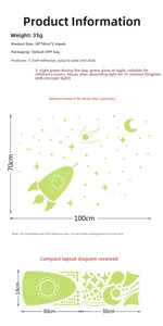 Stickers muraux phosphorescents avec fusée, lune et étoiles et guide des tailles