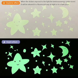 Luminous wall stickers set with smiling stars and moon for children room glow in dark